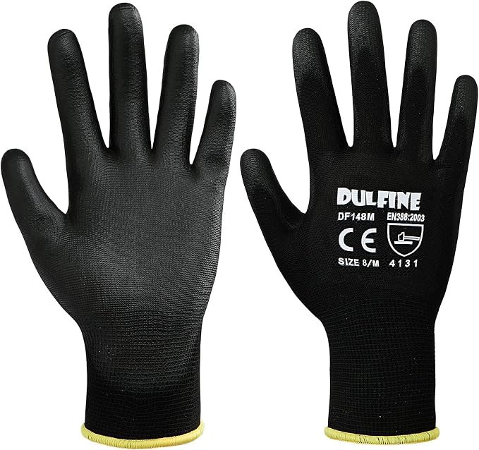 DULFINE Safety Work Gloves for Men & Women, PU Coated Seamless Knit Grip | Smooth Grip on Palm & Fingers, Ideal for Light General Duty Work, Gardening, Landscaping, Construction, Mechanic, Warehouse