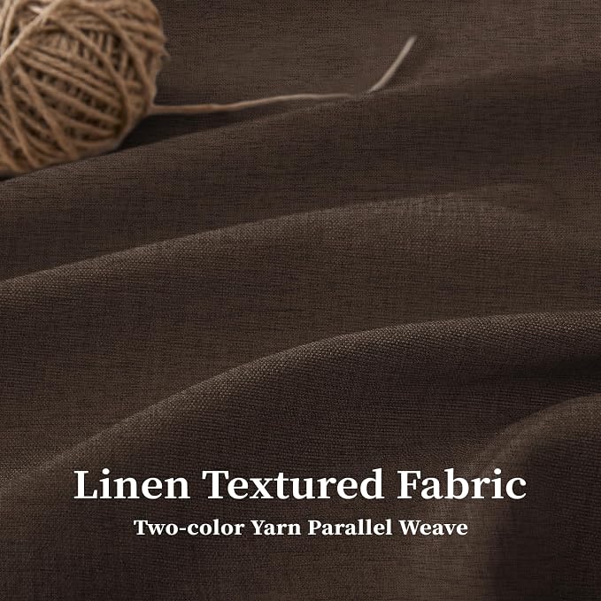 84x72 Boho Scalloped Linen Textured Cloth Shower Curtain Set, Brown | Wide Size, 230GSM Waterproof Polyester, Heavy Duty Fabric, 14 Plastic Hooks, Elegant Modern Farmhouse Style, Machine Washable