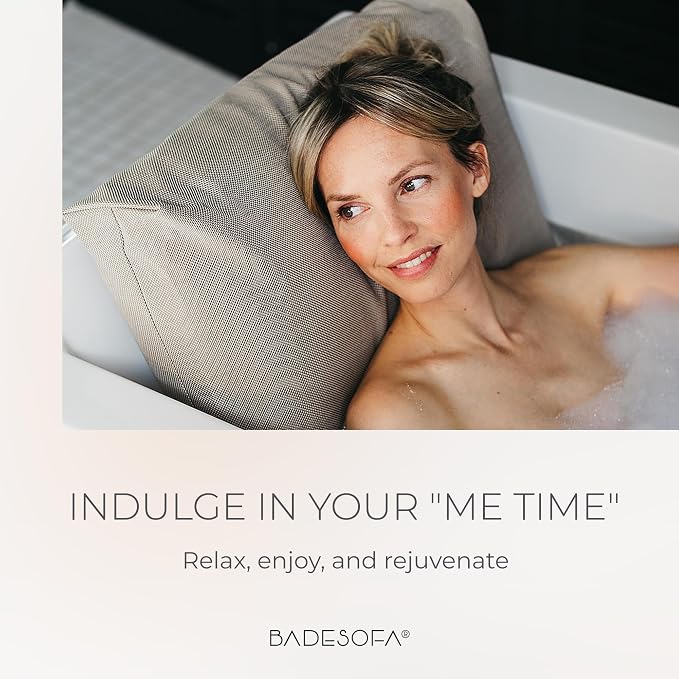 BADESOFA® Luxury Bath Pillow M in Grey, Quick-Drying Bath Back Pillow | Thick & Comfortable Tub Pillow for Bathtub, Full Body Support, Premium Spa Cushion, Luxury Bath Gift