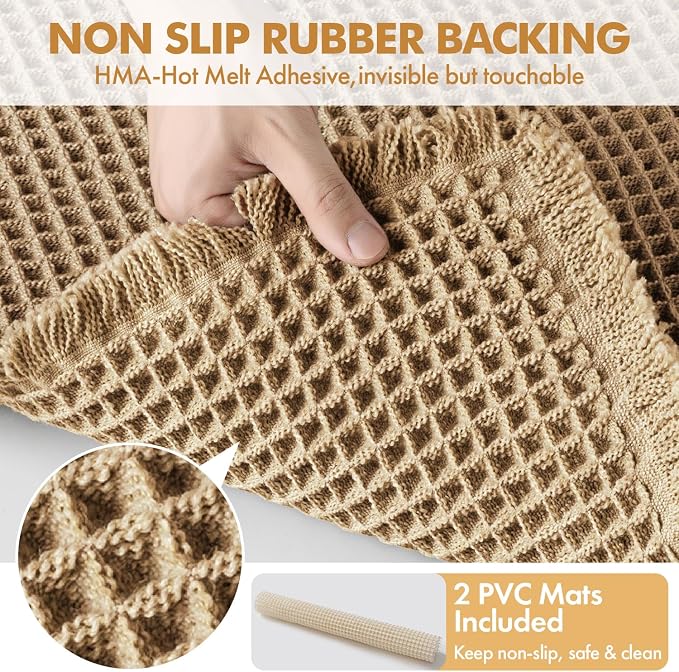 MIULEE Set of 2 Waffle Bathroom Runner Rugs Brown 2'x5'(24"x60") | Non Slip, Super Absorbent, Washable, Ultra Soft, Boho Bath Mats for Bathroom Hallway Bedroom Laundry Room Kitchen