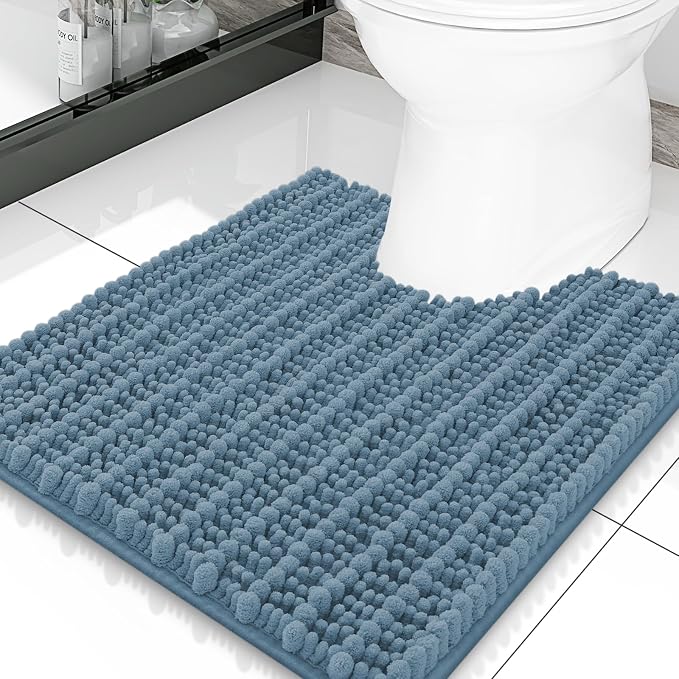 Smiry Bathroom Toilet Rugs U Shaped 20X20, Chenille Bath mats for Toilet | Grayish Blue Extra Soft Absorbent Non Slip Rubber Backing Contour Bath Rugs for Toilet, Machine Washable Contoured Bath Mats