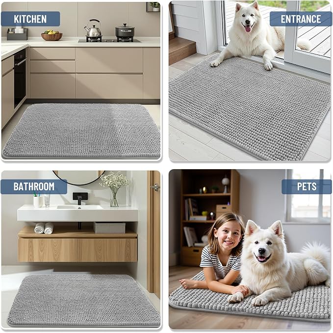 Arotive Chenille Bathroom Rugs 36x24, Soft Absorbent Bath Mat, Light Grey | Rubber Backing, Machine Washable Dry Bath Mats for Bathroom Floor, Tub and Shower, Home Decor Accessories