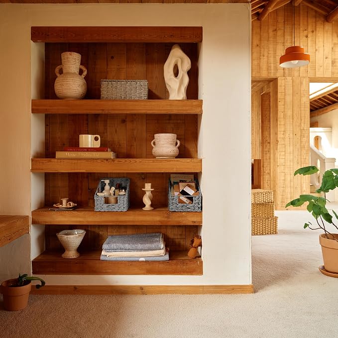 GRANNY SAYS Wicker Basket with Handles, Shelf Baskets for Organizing | Wicker Storage Baskets for Pantry, Open Front Basket for Shelves, Kitchen Storage Baskets, Decorative Basket for Home Decor