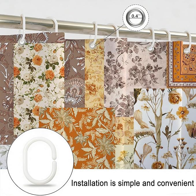Vintage Boho Shower Curtain Retro Floral Shower Curtain Boho Floral Bathroom Decor Waterproof Mid Century Farmhouse Flowers Patchwork Bath Curtain 72 X 72 Inch (Yellow, 72"W x 72"L (Pack of 1))