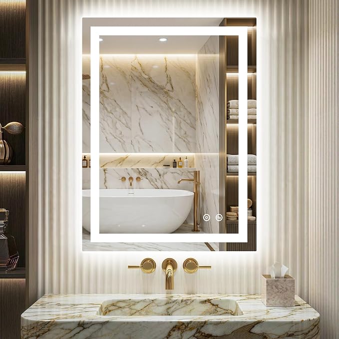 LED Mirror for Bathroom 32x24 Inch, Dimmable Front & Backlit Vanity Mirror with Anti-Fog, 3 Color Modes, Memory Function, Shatterproof Tempered Glass, Horizontal or Vertical Mount