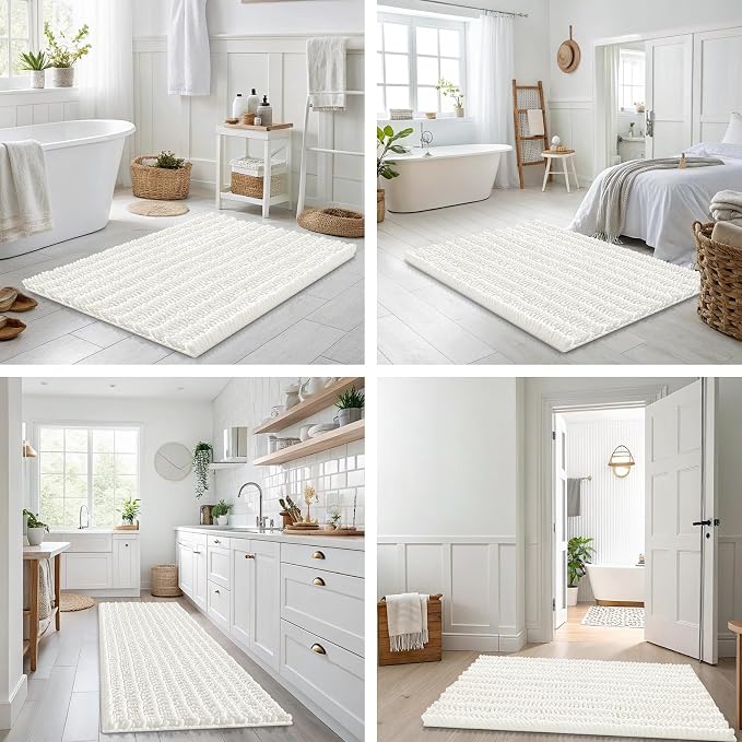 Smiry Bathroom Rugs 36X24, Extra Soft Rubber Backing Chenille Bath Mats | Ivory Machine Washable Non Slip Quick Dry Bath Mats for Bathroom Floor, Tub, Shower, Home Decor Accessories