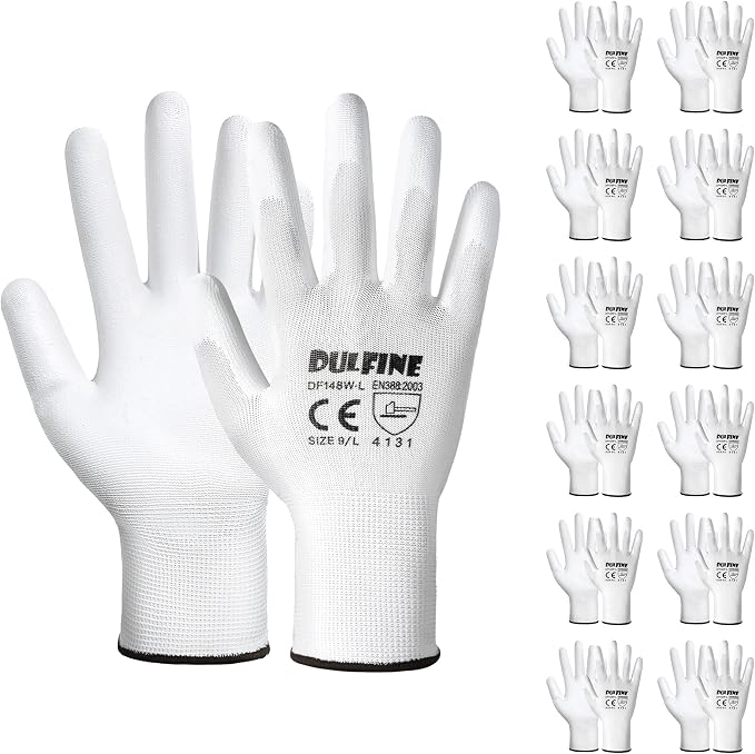 DULFINE Safety Work Gloves for Men & Women, PU Coated Seamless Knit Grip | Smooth Grip on Palm & Fingers, Ideal for Light General Duty Work, Gardening, Landscaping, Construction, Mechanic, Warehouse