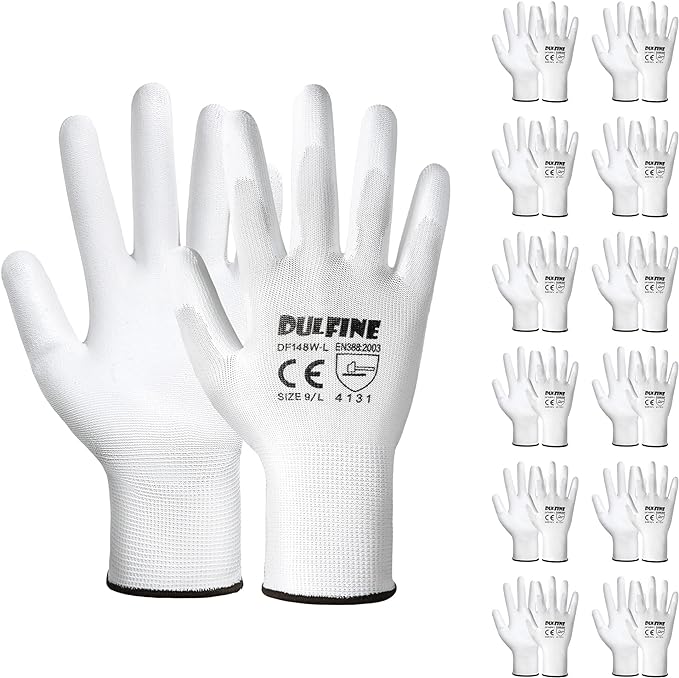 DULFINE Safety Work Gloves for Men & Women, PU Coated Seamless Knit Grip | Smooth Grip on Palm & Fingers, Ideal for Light General Duty Work, Gardening, Landscaping, Construction, Mechanic, Warehouse