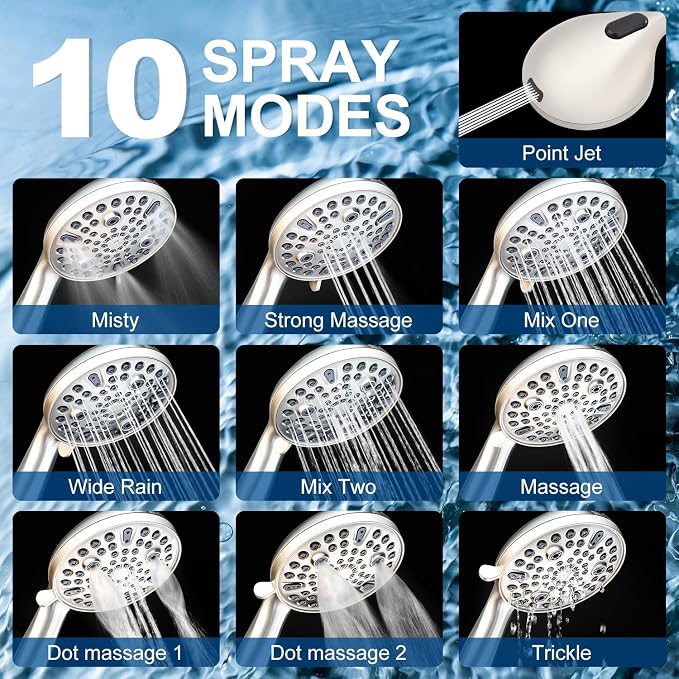 Shower Head with Handheld - All Metal Holder and Long Hose, High Pressure | All Metal Holder and Long Hose, Multi Mode Adjustment High Pressure Showerhead Sprayer