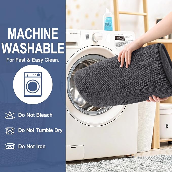 OLANLY Memory Foam Bathroom Runner Rug 47x17, Absorbent Long Mat, Dark Grey | Soft Quick Dry Bath Rugs, Non-Slip Carpet, Machine Washable Mat for Bathroom Floor, Tub and Shower, Home Decor Accessories