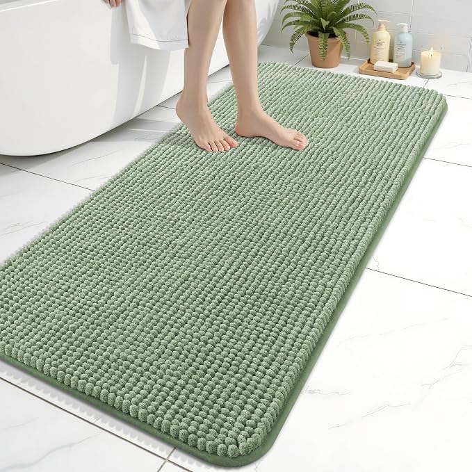 Arotive Chenille Bathroom Rugs 47x24, Soft Absorbent Bath Mat, Sage Green | Rubber Backing, Machine Washable Dry Bath Mats for Bathroom Floor, Tub and Shower, Home Decor Accessories