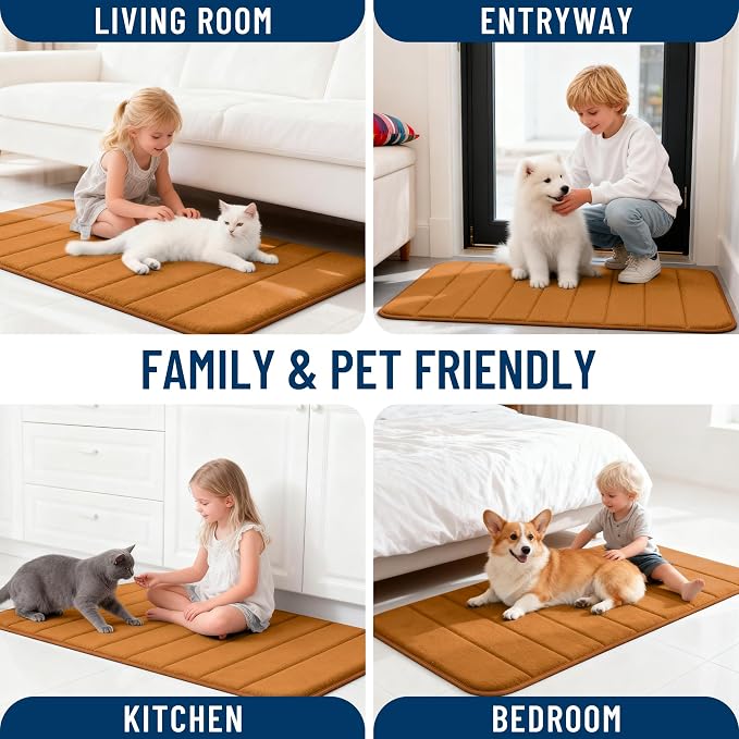 OLANLY Memory Foam Long Bathroom Rugs Runner 47x20, Super Soft Absorbent | Ochre, Quick Dry Bath Mat, Machine Washable Shower Floor Rugs, Bathmat Carpet for Bathroom Floor, Tub and Shower