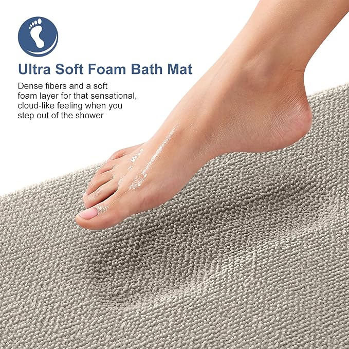 OLANLY Memory Foam Bathroom Runner Rugs 59x20, Long Bath Mats, Warm Taupe | Soft Quick Dry Bath Rugs, Non-Slip, Absorbent Machine Washable Mat for Bathroom Floor, Tub and Shower, Home Decor Accessories