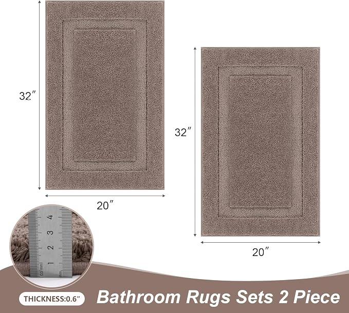 SHACOS Soft Microfiber Coffee Bathroom Rugs Sets 2 Pieces 32x20 inch | Absorbent Plush Bath Rugs, Non Slip Washable Shaggy Bath Mats, Fluffy Bathroom Runner Floor Mats Shower Rug