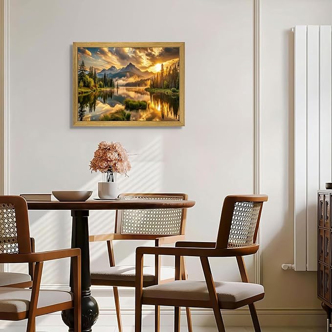 Framed Canvas Wall Art 12x16 Inch, Vintage Landscape Wall Art Decor, Countryside Farmhouse Sunset Landscape Wall Decor, Retro Mountain Vintage Painting Prints for Living Room Bedroom Home Bathroom Decor
