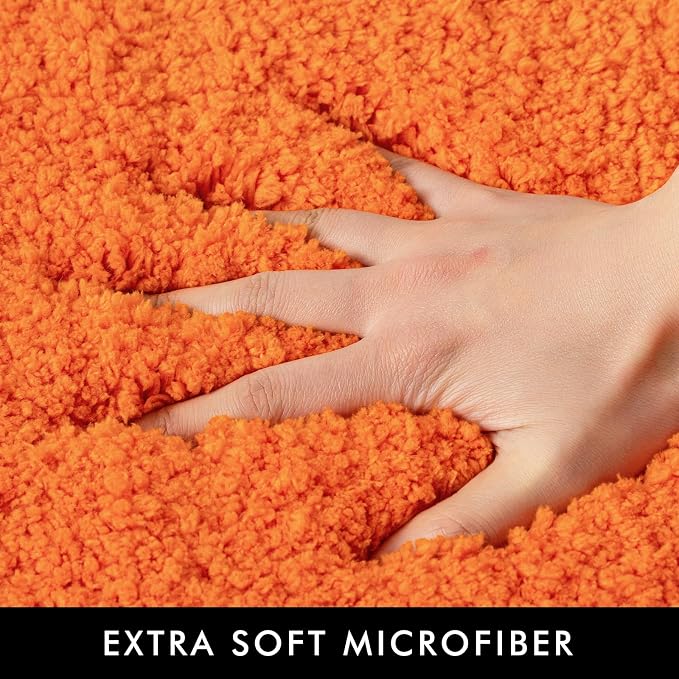 MIULEE Fall Orange Microfiber Toilet Bath Rug U-Shaped Contour 20x24 Inch | Absorbent, Non Slip, Quick Dry, Fluffy Bath Rugs for Bathroom Floor Tub Showers, Machine Washable