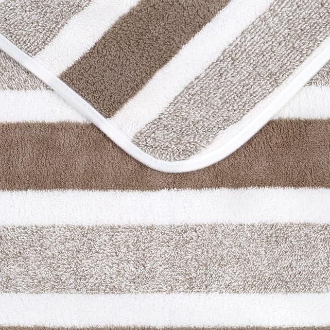JML Microfiber Bath Towels Set of 2 – 27"x55" Super Absorbent, Quick Dry, Lint-Free & Fade-Resistant, Soft Lightweight Travel Towel for Gym Yoga Camping with Hanging Loop,Double Stripe Brown