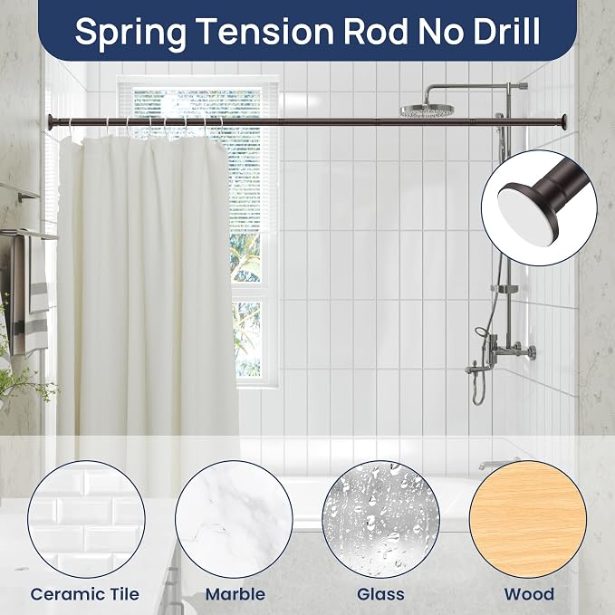 ENJOYBASICS 1" Bronze Shower Curtain Rod, 30-76" Adjustable, Secure Tension | Easy No-Drill Installation, No Tools, No Gaps, Sturdy Rust-Resistant Steel, Sag-Resistant Design, Tubs, RVs, Apartments