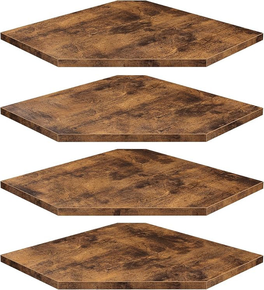 Corner Shelf Wall Mount, Set of 4 Floating Corner Shelves with Cord Hole for Cable Box, Wood Corner Hanging Shelves for Bathroom Bedroom Kitchen, Rustic Brown