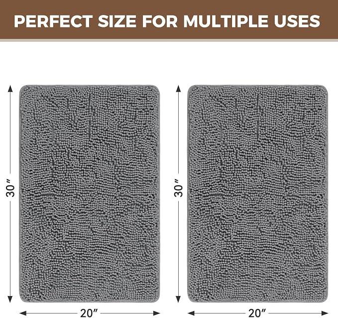 Bcoimo Bath Rug Mat Sets, 2 Piece Extra Soft Chenille Gray Bathroom Mat Set | Non Slip with Rubber BackingBathroom Rug set; Machine Washable;Extra Soft Bath Rug;High Absorbent、Quick Drying Microfiber mat