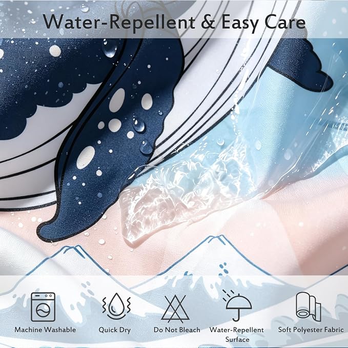 Aimego Stall Small Shower Curtain - Funny Cute Cat Riding Whale Holding Trident in Ocean Wave, Shark Cat Narrow Half Fabric Cloth Fun Shower Curtain Set for Bathroom Decor Bath Curtain, 36"x72"