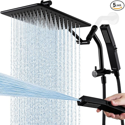 G-Promise 10 Inch All Metal Rain Shower Head with Handheld (Matte Black) | Full Body Coverage, Pause Mode Diverter, Power Wash Mode Handheld, Suits Every Height, Easy to Install, Modern Bath Upgrade