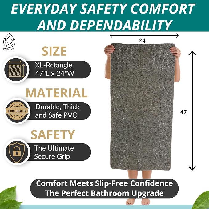 Anti Slip Shower Mat - Non Slip Shower Mats for Inside Shower - Large 47x24 Loofah Shower Floor Mat Non Slip - Bath Mat for Shower - Secure Mat Without Suction Cups (47x24 Gray)
