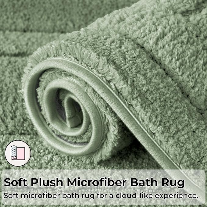 GRANNY SAYS Sage Green U Shaped Toilet Rug 20" x 24", Non-Slip Bath Mat | Soft microfiber, TPR backing, absorbs water quickly, machine washable, fits around most standard toilet bases