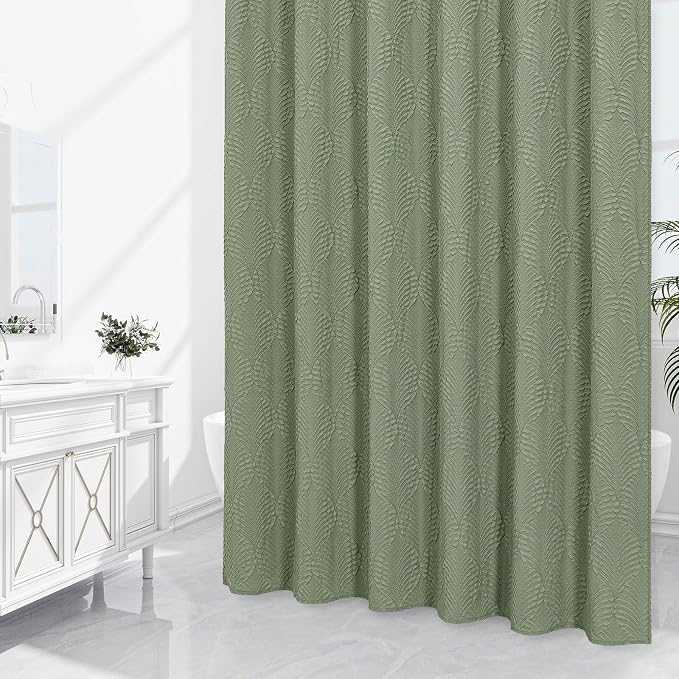 72x84 Extra Long Shower Curtain, Sage Green 3D Embossed Half Bath Curtain