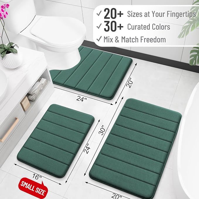 OLANLY Memory Foam Large Bath Mat 44x32, Super Soft Absorbent Bathroom Rugs | Blackish Green, Quick Dry Bath Rug, Machine Washable Shower Floor Mats, Bathmat Carpet for Bathroom Floor, Tub and Shower