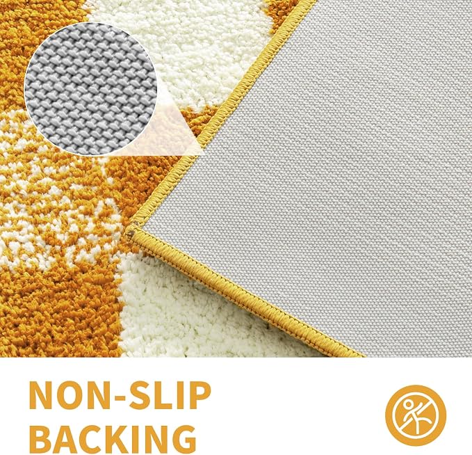 CozeCube Harvest Gold Checkered Bath Mat 47"x24" Non Slip Washable Rug | For Bathroom Non Slip, Fluffy Absorbent Microfiber Bath Mats Machine Wash, Stylish Long Aesthetic Bathroom Rugs