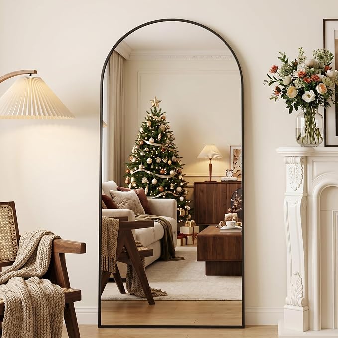 Full Length Mirror, 71" x 32" Arched Full Body Mirror Large Standing Floor Mirrors, Mirrors for Bedroom, Bathroom, Living Room Standing or Wall Leaning, Black