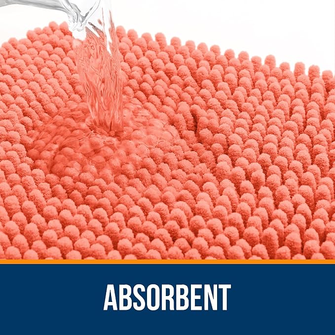 OLANLY Toilet Rugs U-Shaped 24x20, Soft Absorbent Chenille Contour Rugs | Coral, Quick-Drying Rubber Backing, Machine Washable Non-Slip Shaggy Bathroom Mat for Toilet, Home Decor Accessories