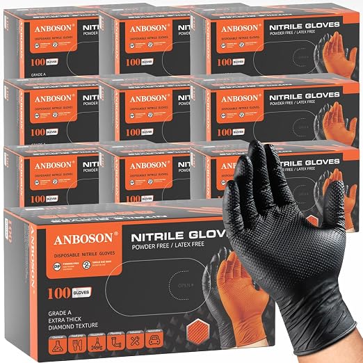 10 Mil Heavy Duty Mechanic Nitrile Gloves, Black Large 1000 Count | Diamond Grip, Latex Free Disposable Chemical Resistant Rubber Gloves for Industrial,Workshops, Auto Repair,Janitorial,Food