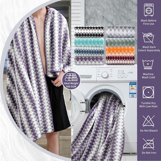 8 Piece Bathroom Towel Set |2 Oversized Bath Towels,2 Hand Towels,4 Washcloths| 600GSM Soft Hotel Towel Set Extra Large Bath Sheet for Bathroom,Highly Absorbent Quick Dry Bath Towel Collections,Plum