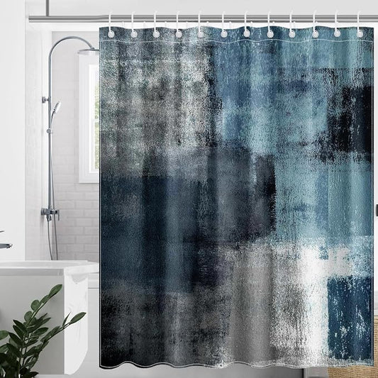 Mocsicka Abstract Shower Curtain Grey Abstract Art Painting Shower Curtain Bathroom Bathtub Curtain 72x72 Inch with 12 Hooks (Blue)