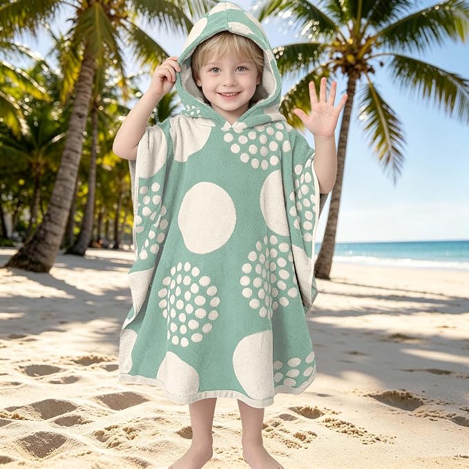 VOOVA & MOVAS Kids Hooded Poncho Towel, 4-8 Years, Soft, Light Blue Dot | Stylish Dot Jacquard Design, Cozy Touch, Soft, Absorbent & Fast Drying for Pool, Beach and Swim