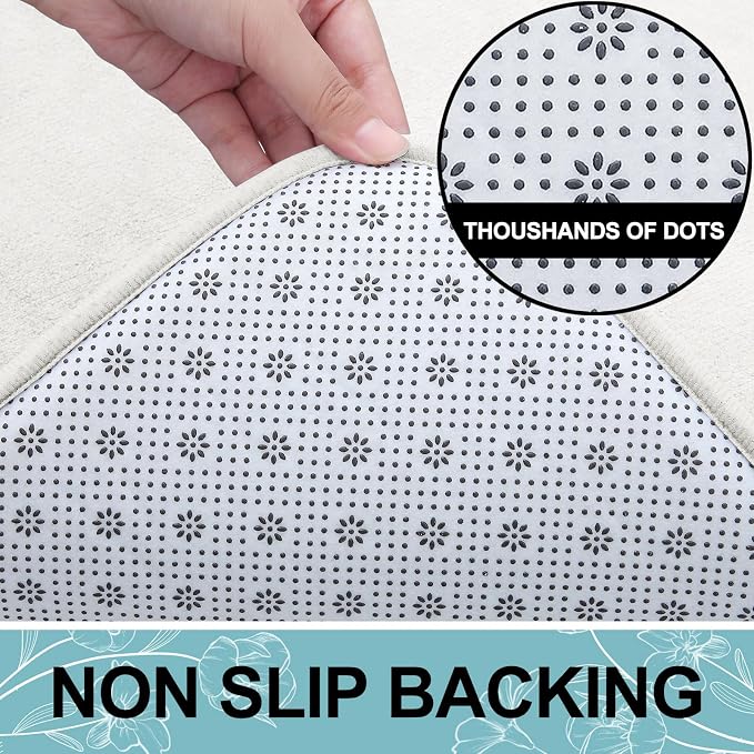 Smiry Memory Foam Bath Mat 47x17, Extra Soft and Absorbent Bathroom Rugs | Ivory White, Quick Dry Machine Washable Non-Slip Bath Mat for Bathroom Floor, Shower and Tub