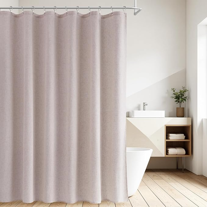 Linen Shower Curtain 72 Inch Long for Bathroom Boho Farmhouse Fabric Shower Curtains Set with Hooks Neutral Cloth Modern Cottage Core Waterproof 72x72,White