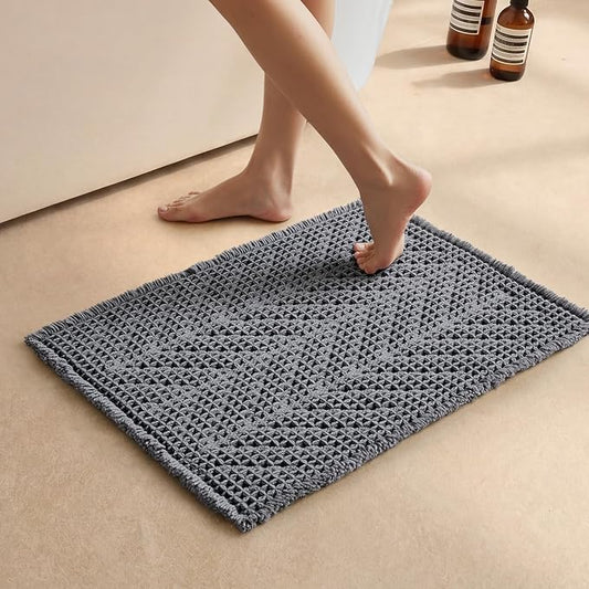Sunfly Bath Rugs, Extra Soft Absorbent Waffle Bath Mat Quick Dry & Washable, Grey Bathroom Rug for Shower Floor with Boho Decor, 16"x24" Grey