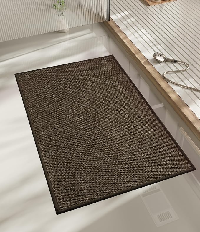 Bathroom Rugs Mat 32x17, Ultra Thin Non Slip Bath Mat Quick Dry Absorbent Bath Mat for Bathroom Floor, (Brown, 32"x17")