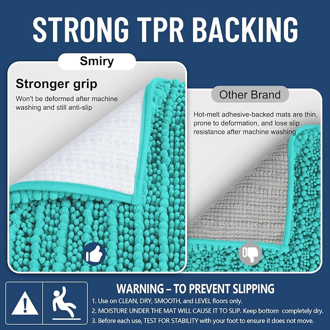 Smiry Bathroom Rugs 30X20, Extra Soft Rubber Backing Chenille Bath Mats | Turquoise Machine Washable Non Slip Quick Dry Bath Mats for Bathroom Floor, Tub, Shower, Home Decor Accessories