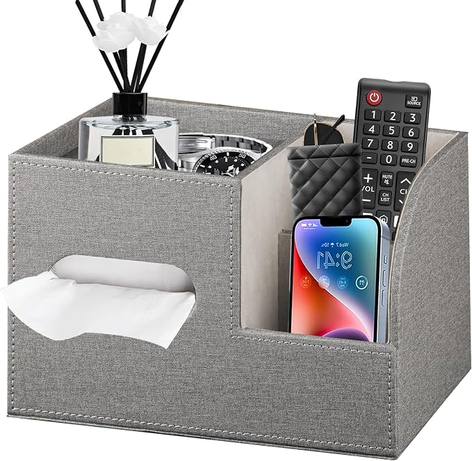 PU Leather Square Tissue Box Cover with Storage Tray,Cube Tissue Box Holder