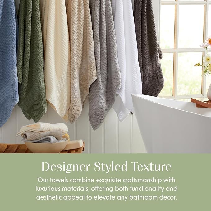 100% Cotton Bath Towel Set | 4-Pack | Textured | Green | Absorbent & Quick-Dry Bathroom Towels | Textured and Durable Cotton Towels for Bathroom | OEKO-TEX | Krista Collection