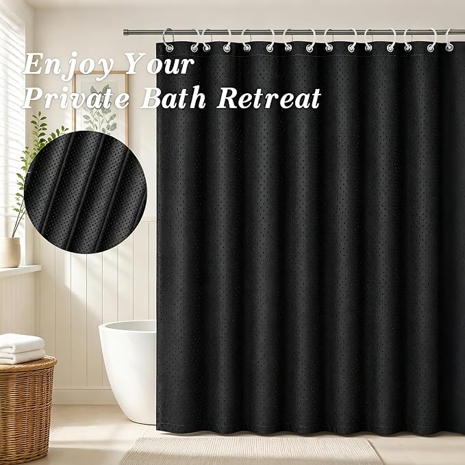 Bathroom Accessories Set with Shower Curtain, Black & Gold | 10Pcs Bathroom Sets Complete with No Slip Rug, Trash Can, Toilet Brush Set, Soap Toothbrush Holder Set, Squeegee