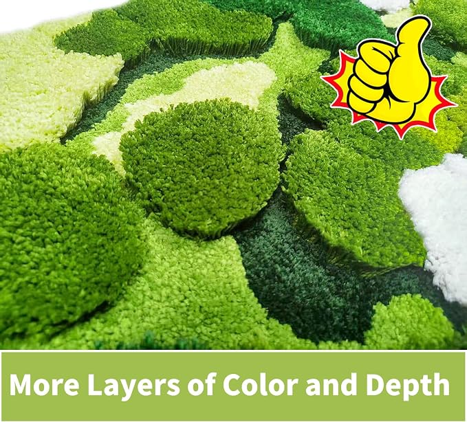 Hifuwan Cute Green Moss Bathroom Runner Rugs 24x60, Plant Leaves Bath Mats | Extra Large, Shaggy, Non Slip, Absorbent,Machine Washable Shower Mats for Kitchen Bedroom Sinks Cottagecore Decor