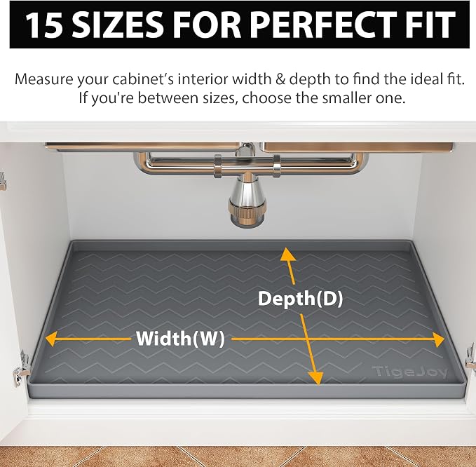 TigeJoy Under Sink Mats for Kitchen Waterproof 34" x 22", Cabinet Liner | Leak-Proof Silicone Mat Sink Protector, Kitchen Essentials Organizer and Storage,Boot or Shoe Tray, Pet Feeding Mat