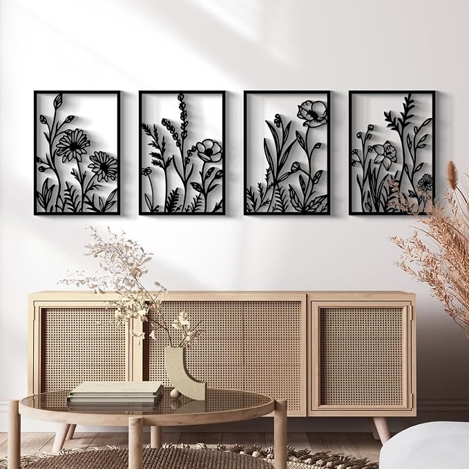 Glamativity Large 4 Pcs Colorful And Black Double-Sided Gold Leaf Metal Wall Art, 22.5 x 15.7'' Botanical Abstract Wall Décor Metal Leaf with Frame, 3D Textured Sculptures, Modern Wall Art With Ginkgo Biloba Design for Living Room Bedroom Bathroom Stud...