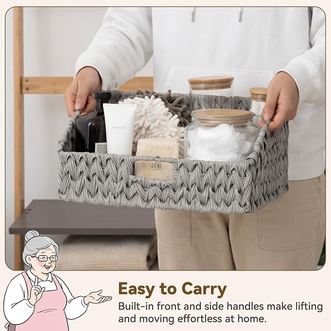 GRANNY SAYS Wicker Baskets for Organizing, Large Waterproof Wicker Basket | Wicker Storage Baskets for Pantry, Open Front Basket for Shelves, Kitchen Storage Baskets, Decorative Basket for Home Decor
