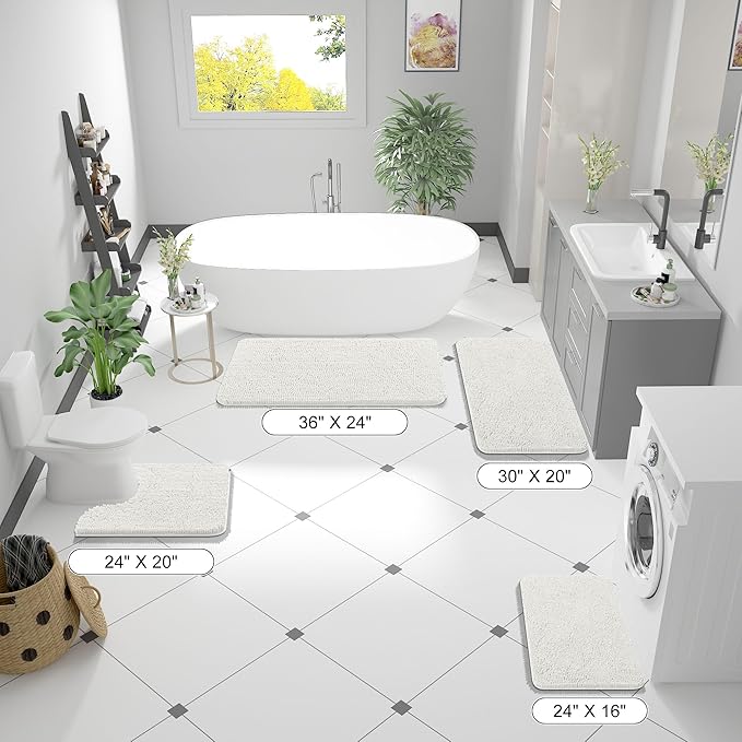 OLANLY Toilet Rugs U-Shaped 24x20, Soft Absorbent Chenille Contour Rugs | Ivory, Quick-Drying Rubber Backing, Machine Washable Non-Slip Shaggy Bathroom Mat for Toilet, Home Decor Accessories